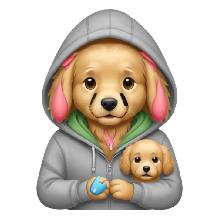 golden retriever wearing a grey hoodie sticker