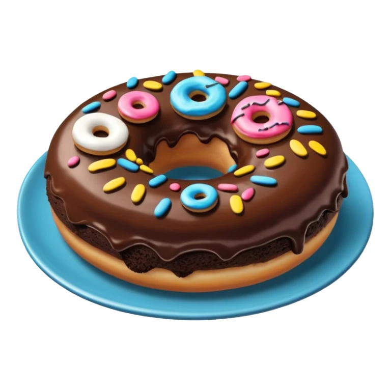 Monster donut with chocolate icing, there are drawn cookies and beautiful icing drawings on a white plate good quality sticker