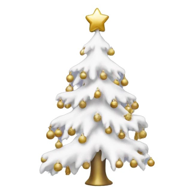 snow christmas tree with white and gold decorations sticker