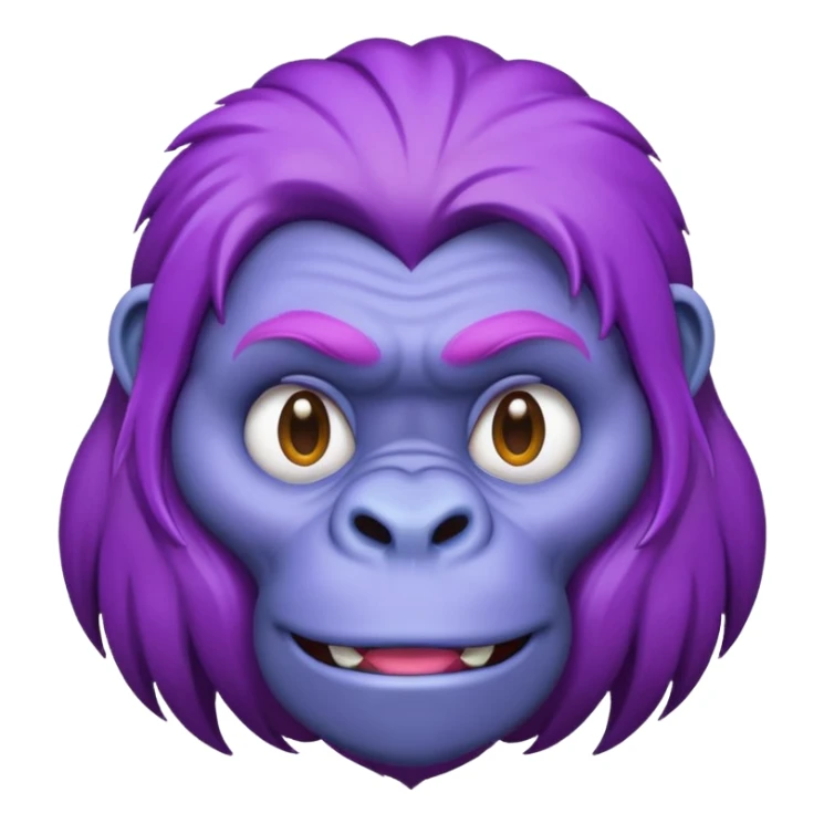 purple haired gorilla head, apple style emoji, no text, slightly different expression sticker