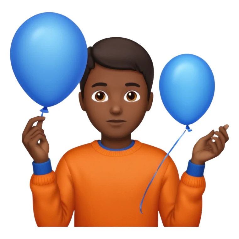 dark brown skin, orange sweater, hold blue balloon sticker