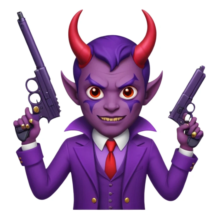 Cara redonda Diablo morado garrando dos pistolas  sticker
