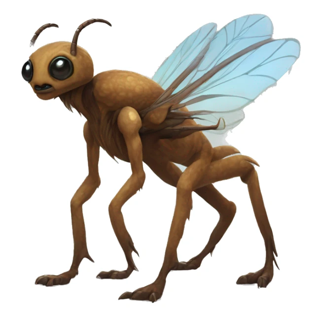 Brown furry alien beast with tendrils on its side, 4 clawed legs, and black eyes and insectoid wings and a long tail  sticker