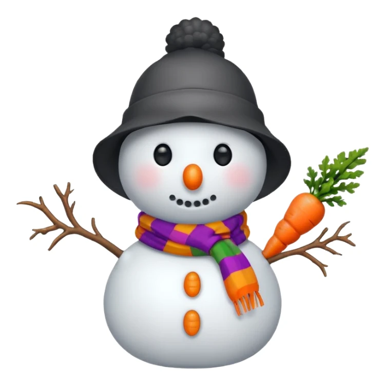 A snowman wearing a colorful scarf and a tiny bucket hat. sticker