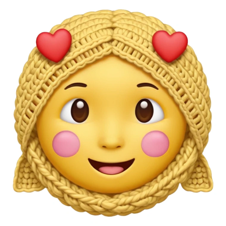 Normal Cute Yellow face emoji with hand crocheting with hearts around head  sticker