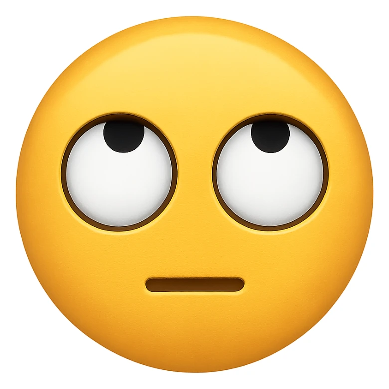 yellow face with rolling eyes emoji, digital illustration, no background sticker