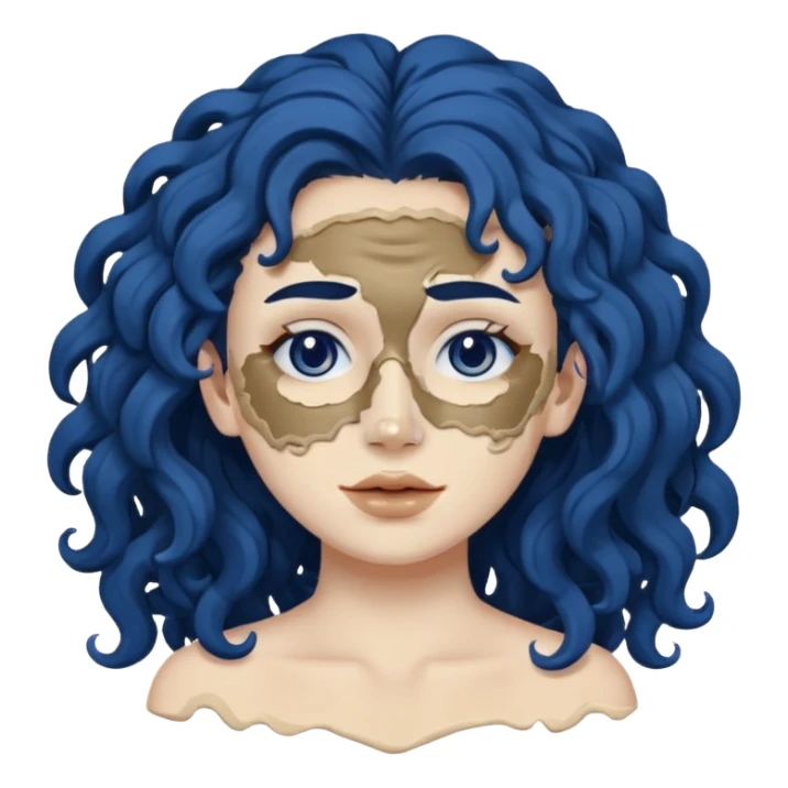 messy clay mask curly long dark blue hair sticker