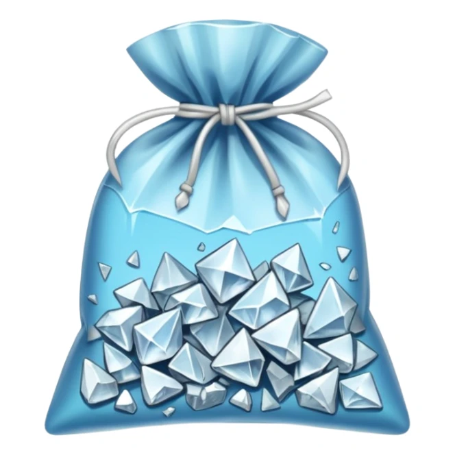 A transparent baggie tied at the top containing nothing but colorless clear glass pieces crushed into shards and chunks of crystal clear with white hue glass only sticker