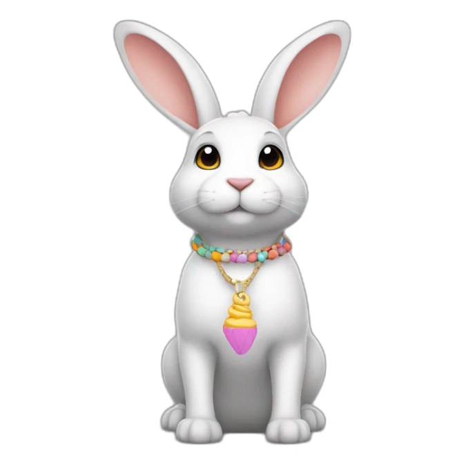 Un conejo de color blanco con pulseras y un collar que deja colors store sticker