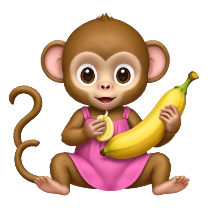 Cute baby monkey Eating a banana in a dress ￼￼ sticker