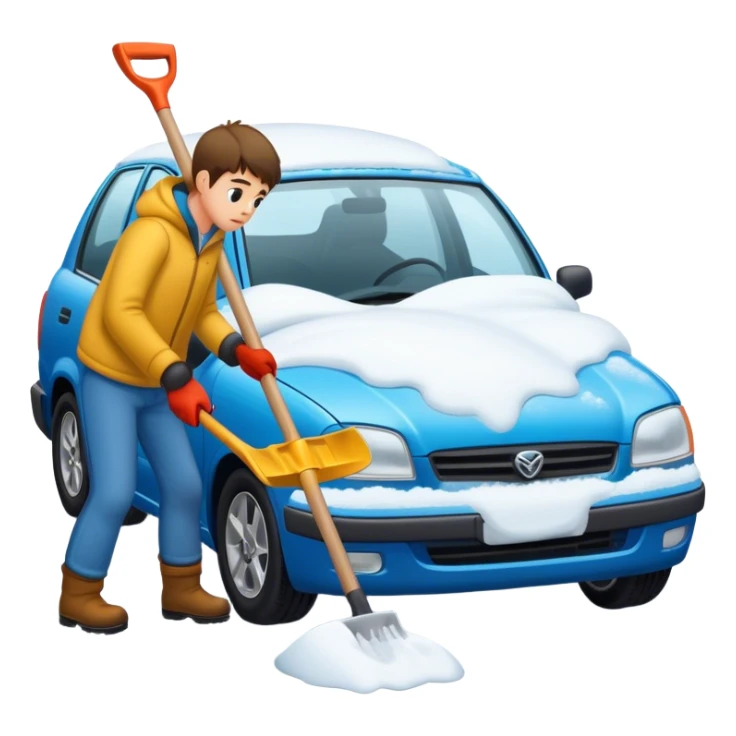 Shovelling out a car in the snow sticker