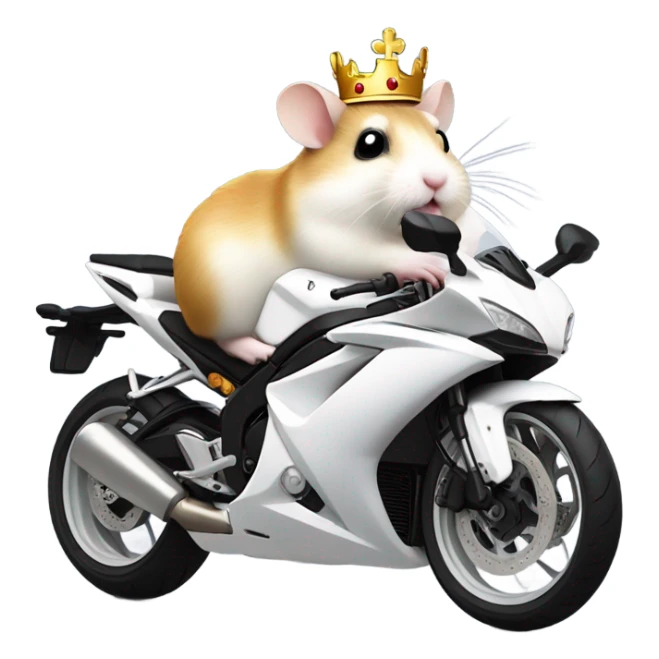 A hamster with a crown riding a full-white Yamaha-r3 sticker