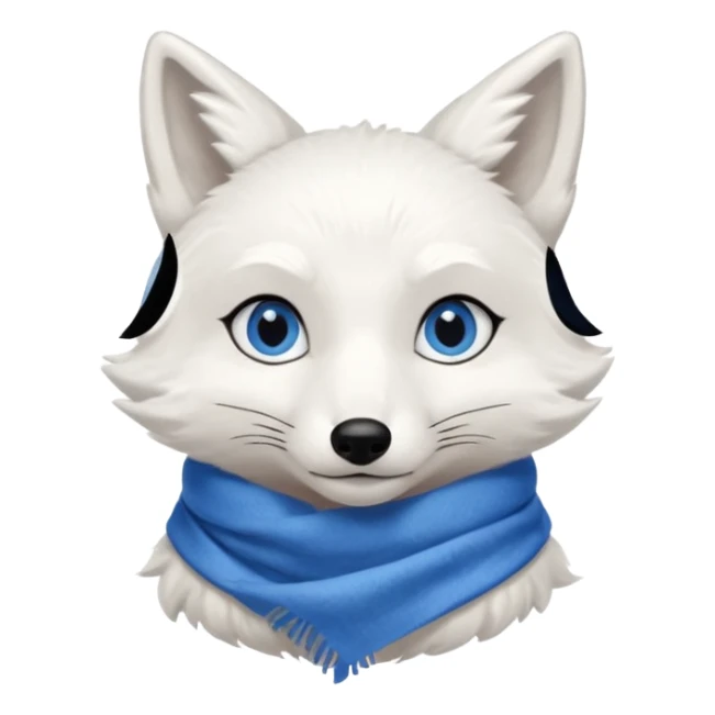 a sitting white fox with blue eyes wearing a blue scarf sticker