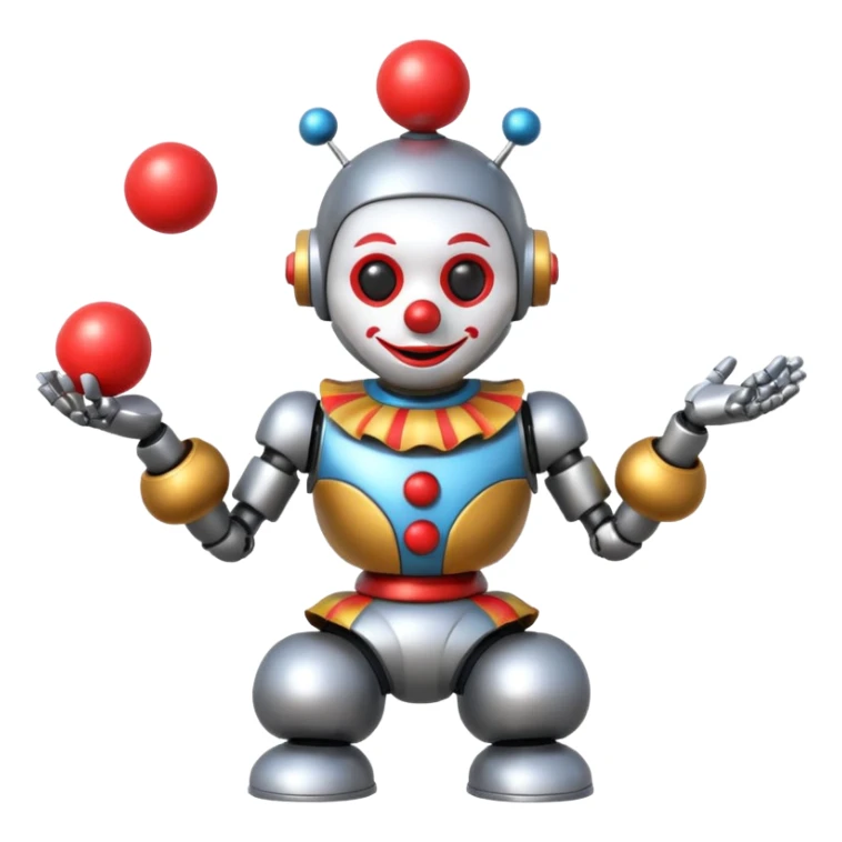 a Circus clown cute robot juggling two metal ball sticker