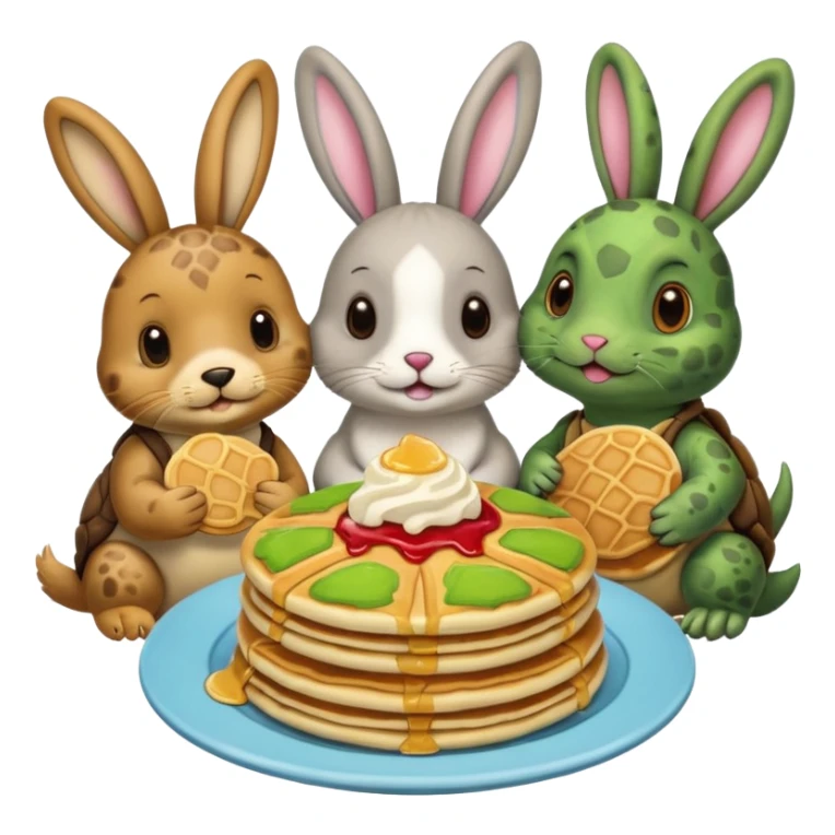 Seal, dog, bunny, turtle all eating pancakes in 1 image together sticker