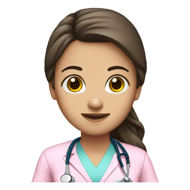 pretty brunette nurse with long hair in pink scrubs sticker