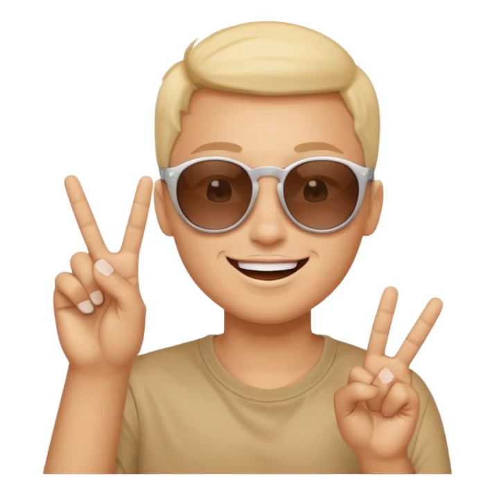 Smiley face with sunglasses and kissy face and peace sign fingers sticker