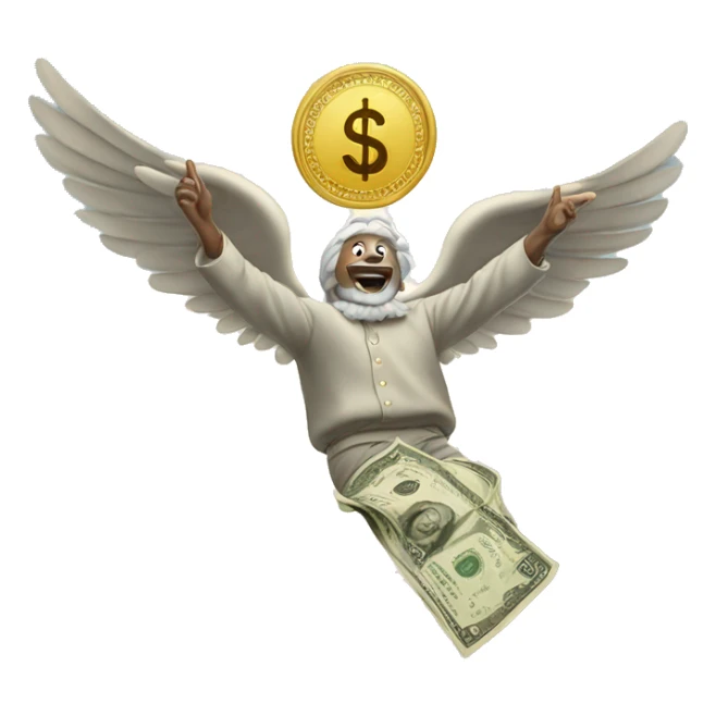 Money flying in the air with god in the sky sticker