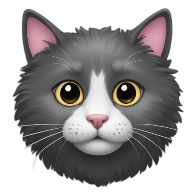 Fluffy dark grey cat with white spot around the nose and with pink nose with black spot on nose  sticker