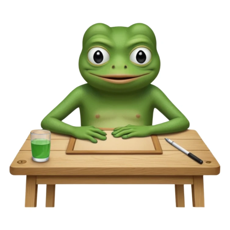 pepe frog emoji for discord, holding a table that says  "For the pool".
table is like at a protest.
Face is 'yikes' like.
no additional elements, no background sticker
