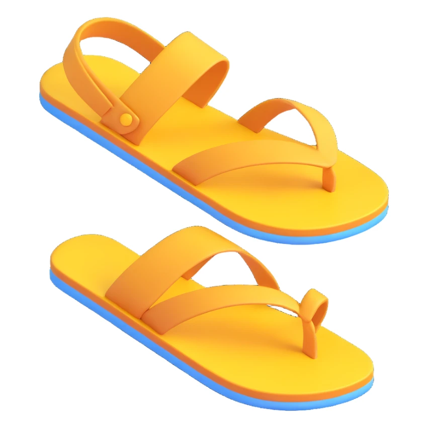 sandal sole with a single strap, minimal detail, 3D iPhone emoji style, viewed from the bottom sticker