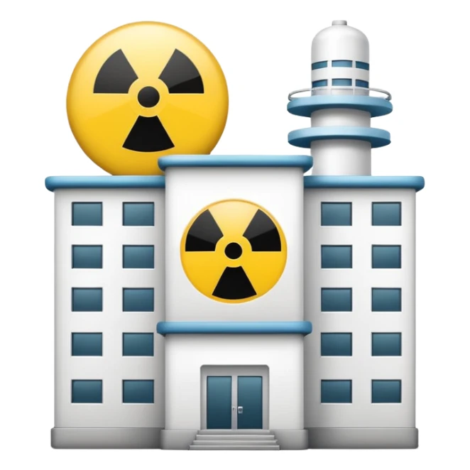 hospital building with radiation sign emoji style sticker