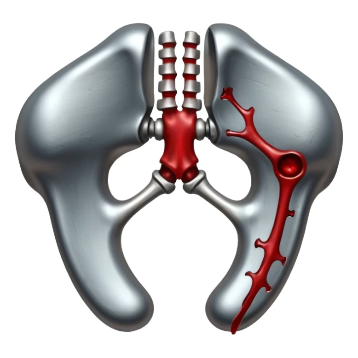 metallic anatomic bones with blood, steel texture, dark dramatic tone, clean background sticker