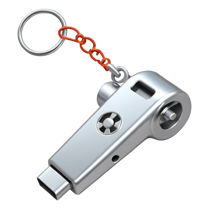 a metallic whistle with a lanyard sticker