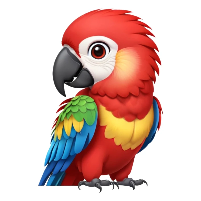 cinematic-cute-macaw-portrait-emoji,-head-tilted-playfully-and-inquisitively,-with-a-dazzling-red-plumage-and-round,-sparkling-eyes-filled-with-charm,-simplified-yet-irresistibly-adorable-features,-highly-detailed, white beak sticker