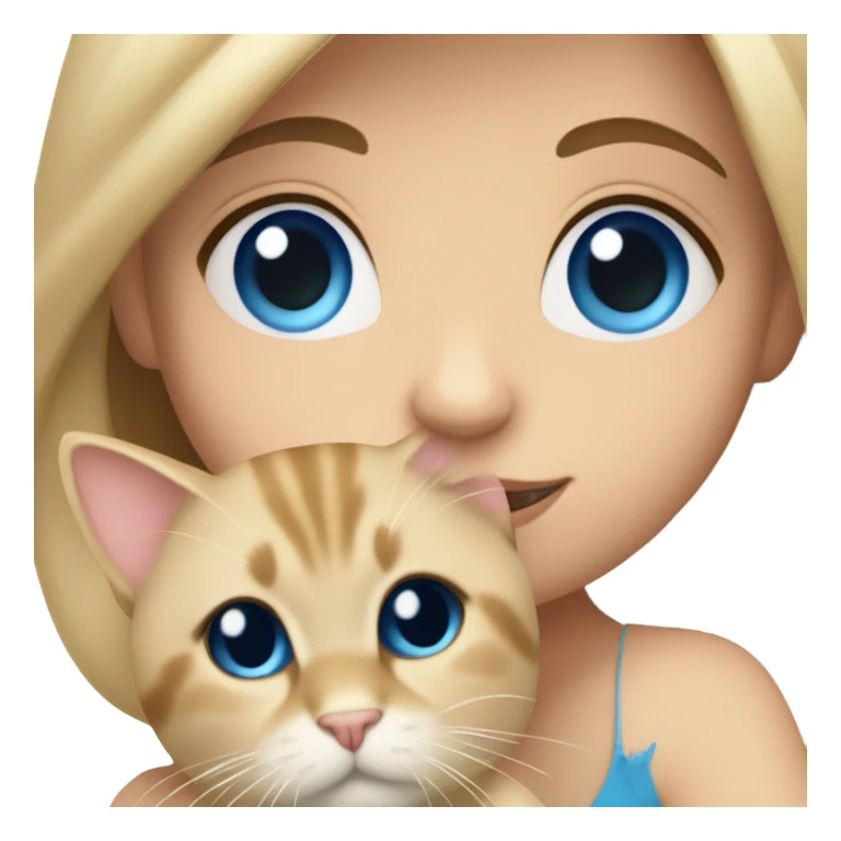 brunette girl blue eyes holding blonde cat sticker