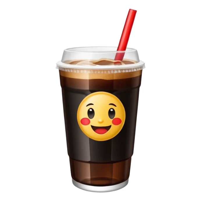 fernet con cocacola drink in a plastic cup made from a cut Coca-Cola bottle, black drink with blonde foam, emoji style sticker