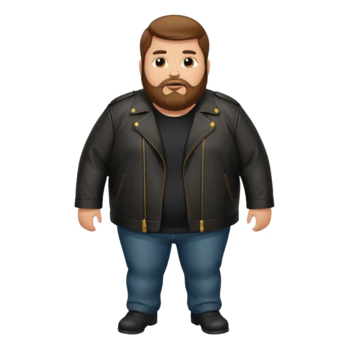 Long hair obese men with beard in leather jacket sticker