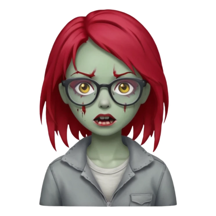 girl zombie with cherry red hair and glasses sticker