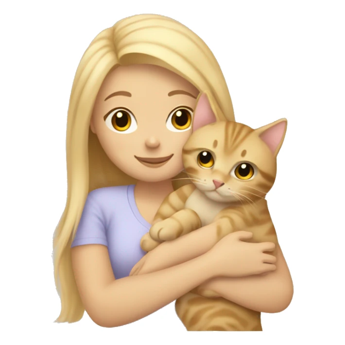 Blonde hair girl snuggling beige tabby cat sticker