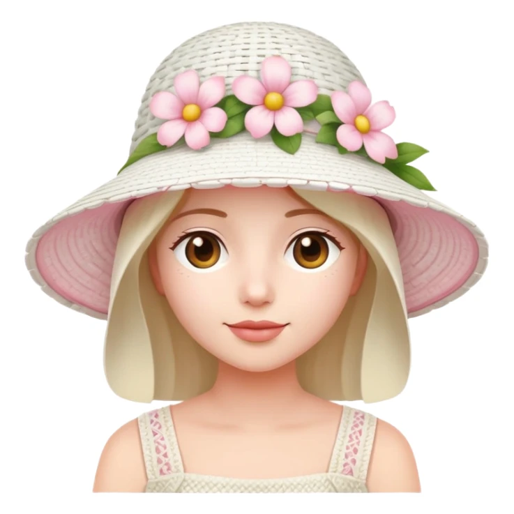 White Wicker white sun hat with light pink flowers sticker