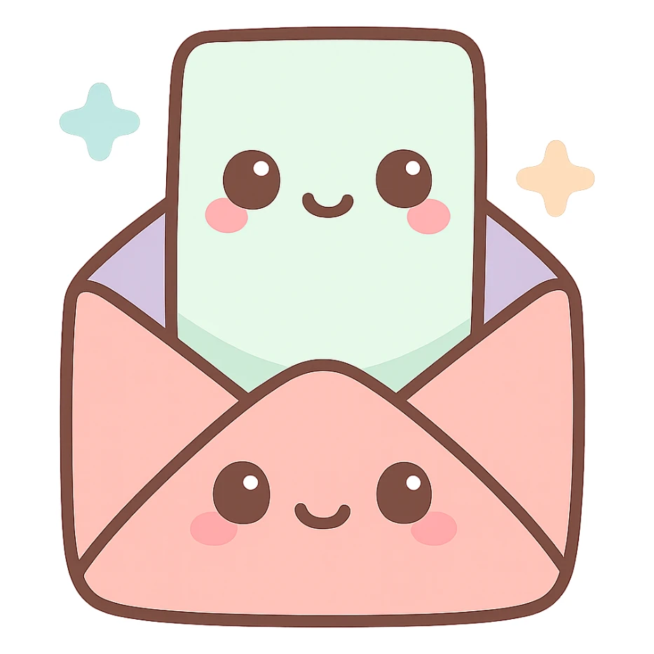 a letter being placed inside an envelope, kawaii cute style sticker