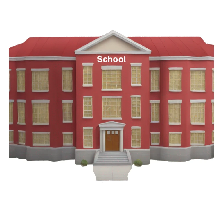 red school building with sign that says "school" sticker