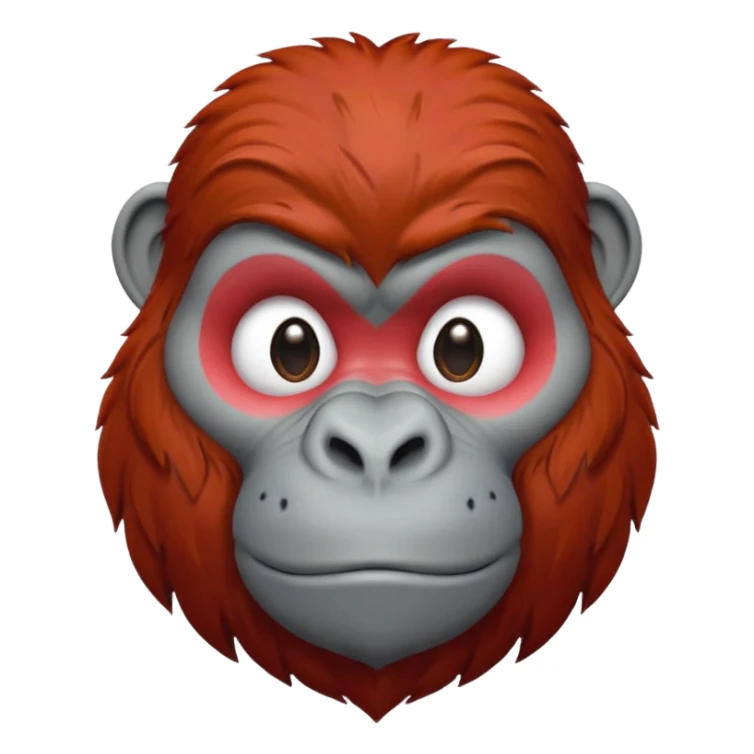 red haired gorilla head with white heart, apple style emoji, no text, facing slightly left sticker