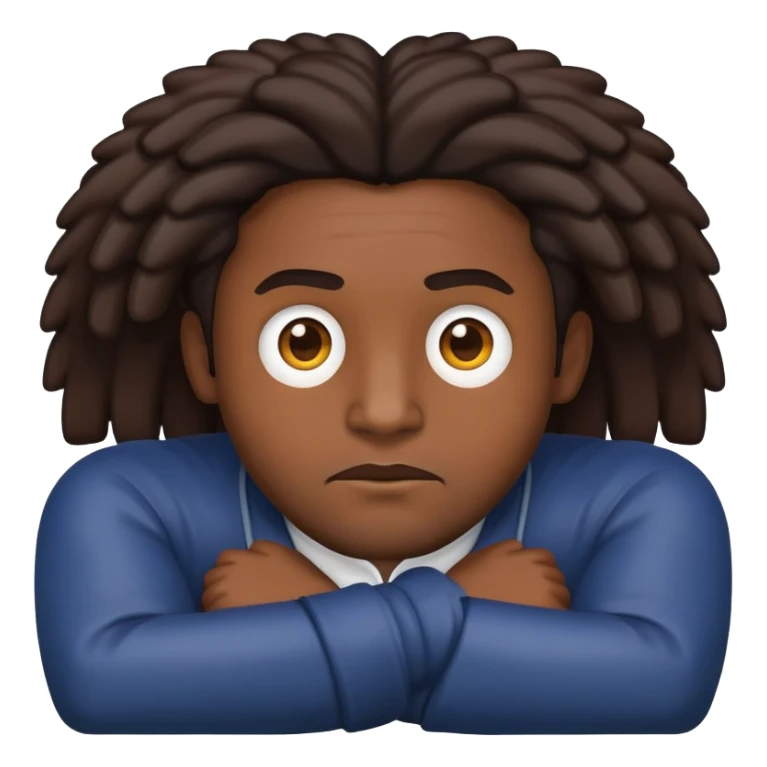 Dark brown skin man shrug emoji with locks sticker