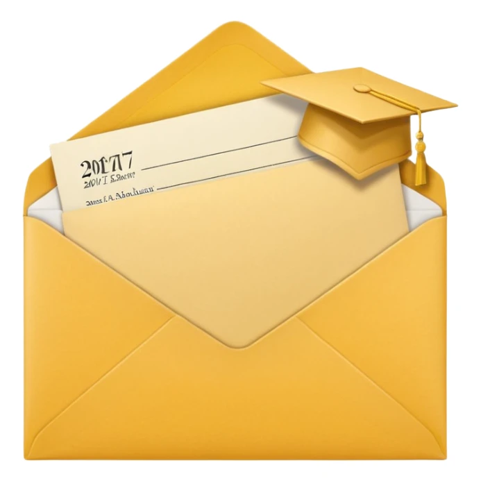 A simple emoji-style icon of a yellow manila envelope with subtle paper texture, clean edges, and a small graduation 2017 group-photo icon on the front, representing class memories and archived academic records. sticker