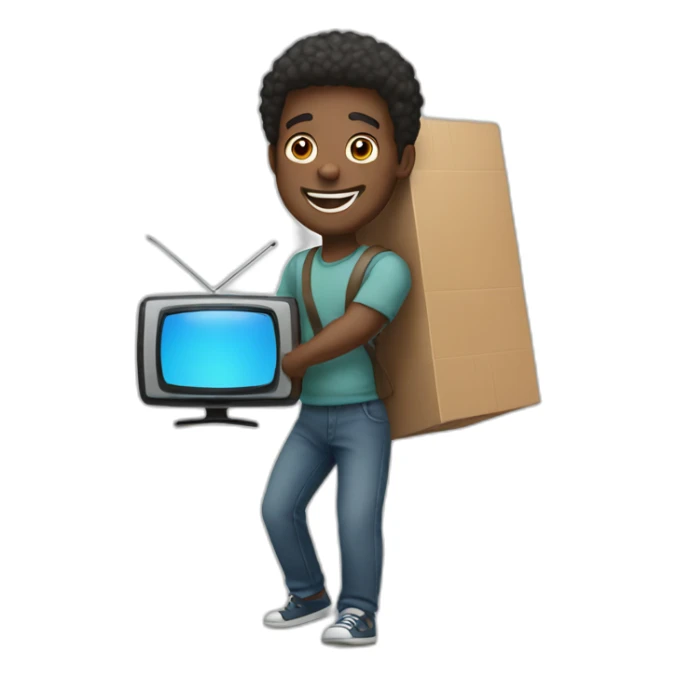 Smiling black man helpfully carrying big tv out of house sticker