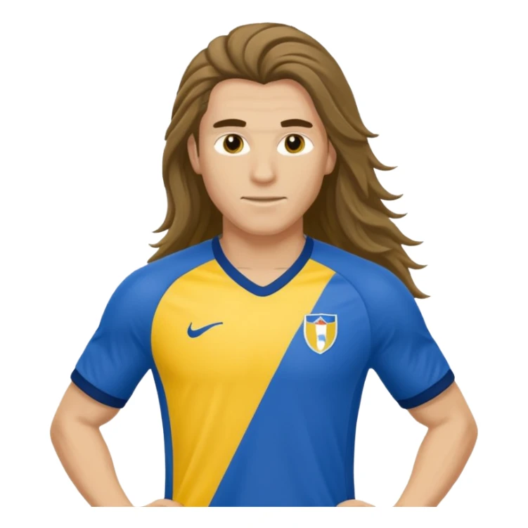 long haired soccer player blue yellow jersey sticker