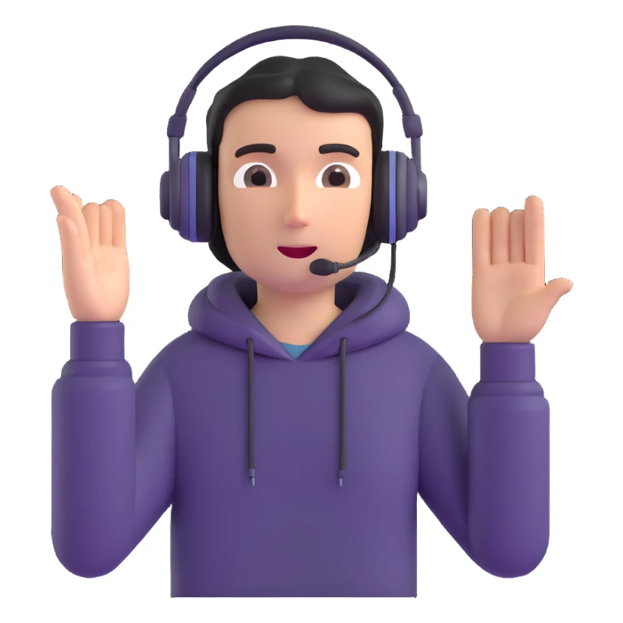 person in headphones showing a refusal sign sticker