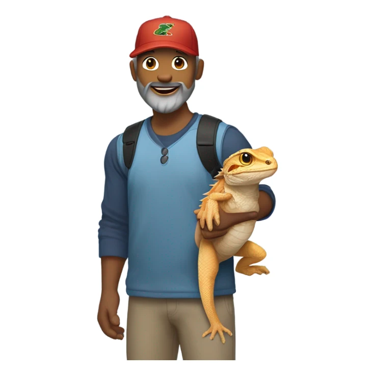 legless guy with baseball hat older grey short stubble beard with a bearded dragon pet sticker