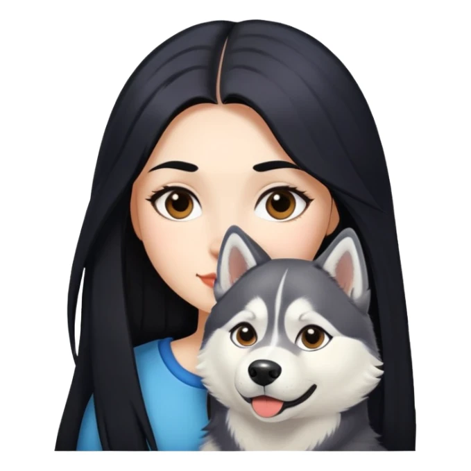 A girl with long black hair walks a husky sticker