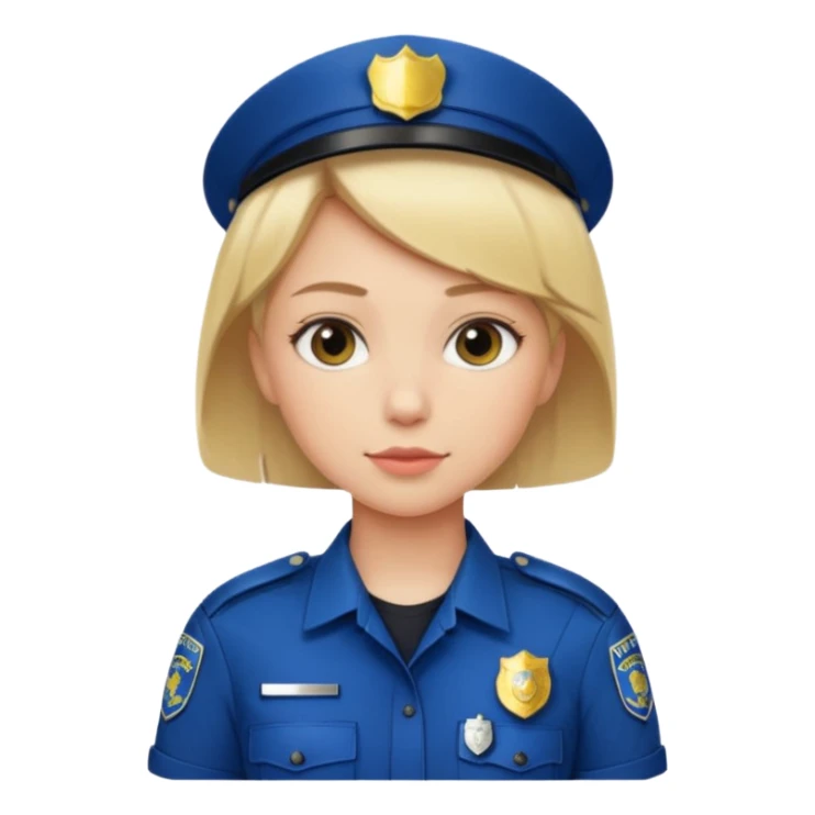 Young woman with short blonde hair, wearing police uniform sticker