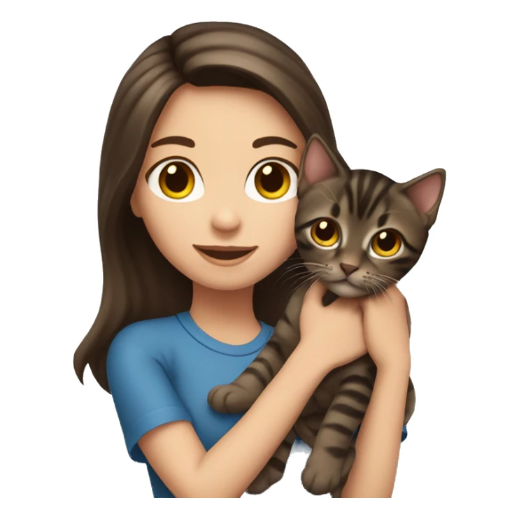 Brunette girl holding dark brown tabby kitten sticker