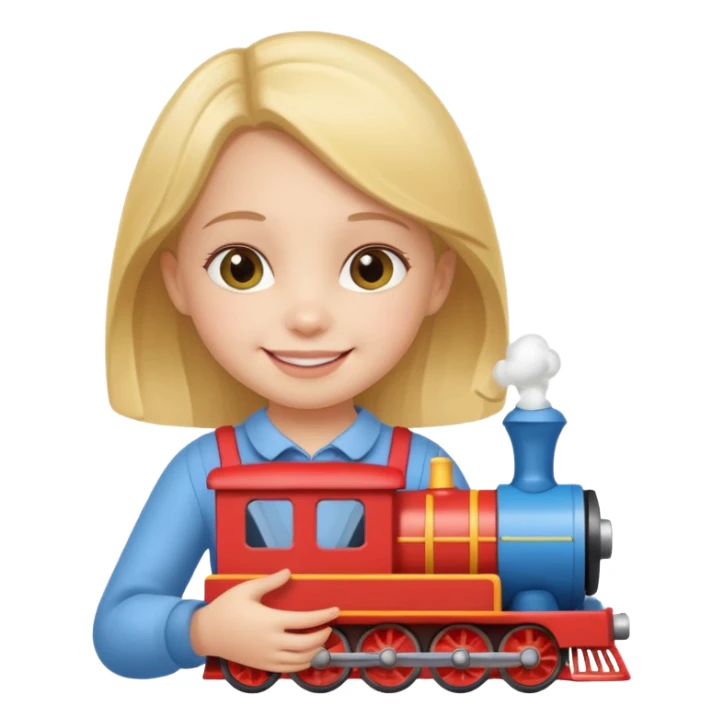small girl holding train toy sticker