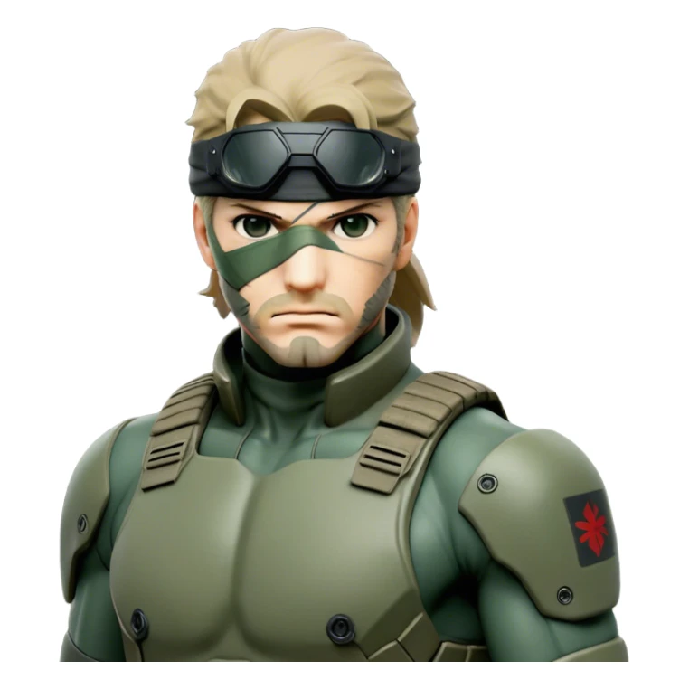Cinematic Realistic Metal Gear Solid Snake Soldier Portrait, captured in a dynamic, battle-ready stance, muscles defined beneath intricately detailed combat gear in consistent muted greens, browns, and blacks. His determined eyes and rugged features, rendered with dramatic natural lighting and high shine, exude raw, unyielding power, epitomizing the fierce, relentless spirit of a covert operative in the midst of action. sticker