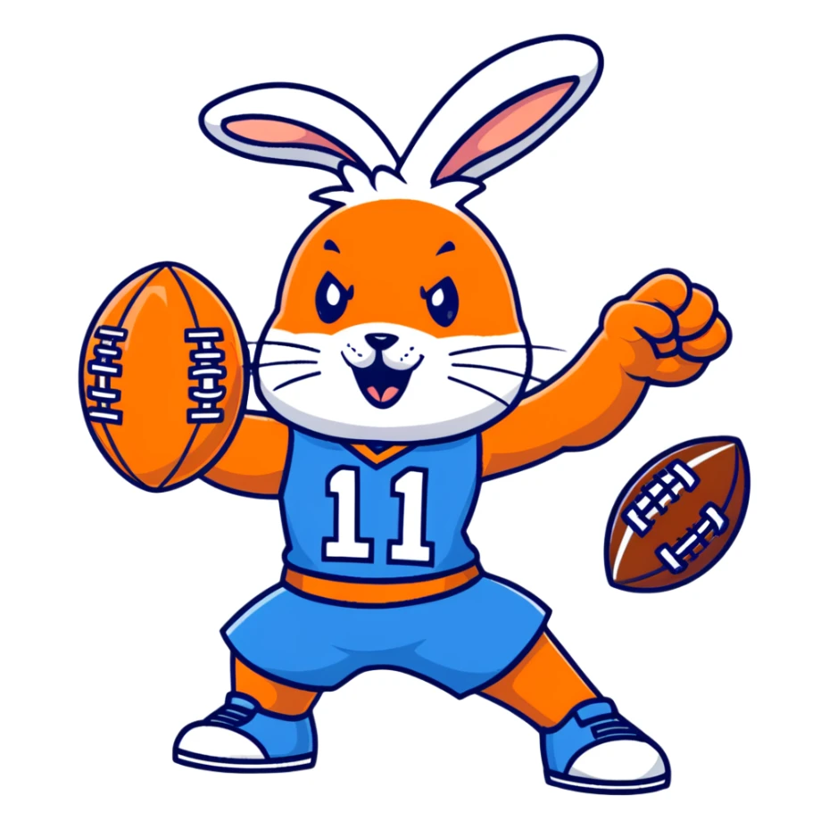 bunny mascot wearing a blue football jersey, flexing sticker